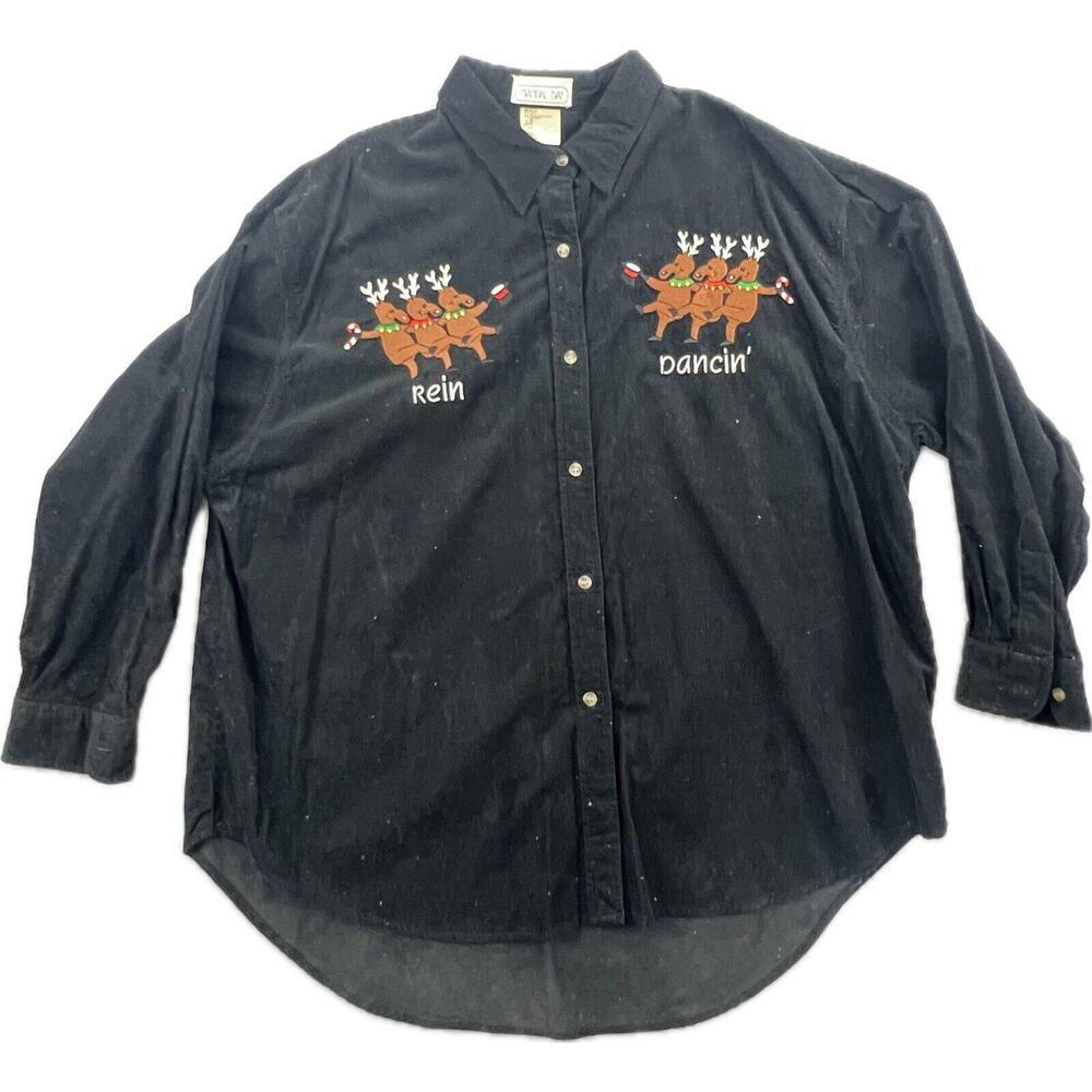 Mandal Bay Women's Black Corduroy Long Sleeve Shirt w/Rein Dancing Size 1x